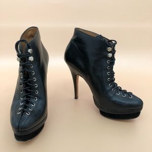 Black Leather Ann Taylor Lace Up Ankle Boots